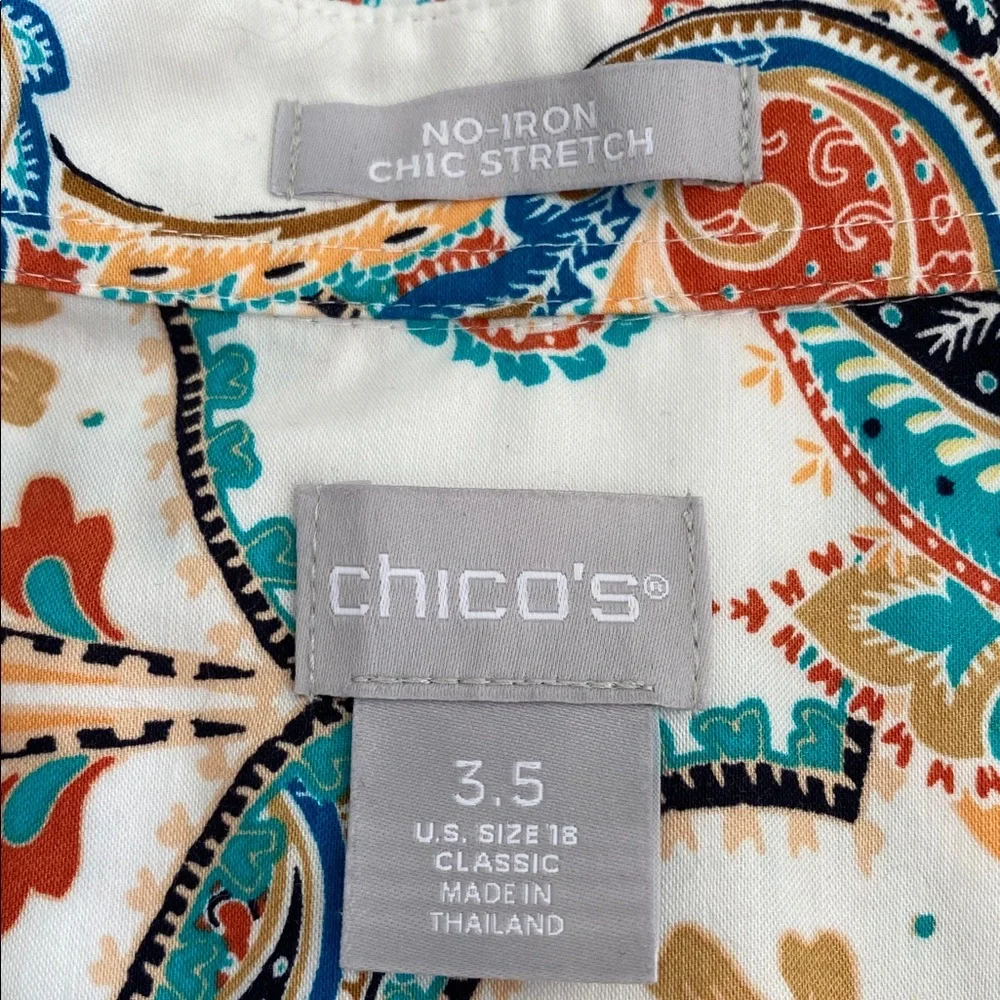 Chicos Paisley Print Women's Top Multicolor Button Down Blouse Long Sleeve 3.5 - Picture 6 of 7